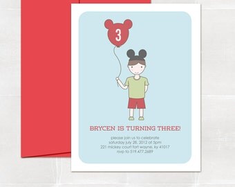 mouse party. boy. mickey inspired birthday invitation. printed and handmade.