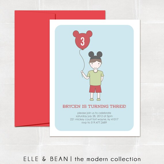 mouse party. boy. mickey inspired birthday invitation. printed and handmade. Il_570xn