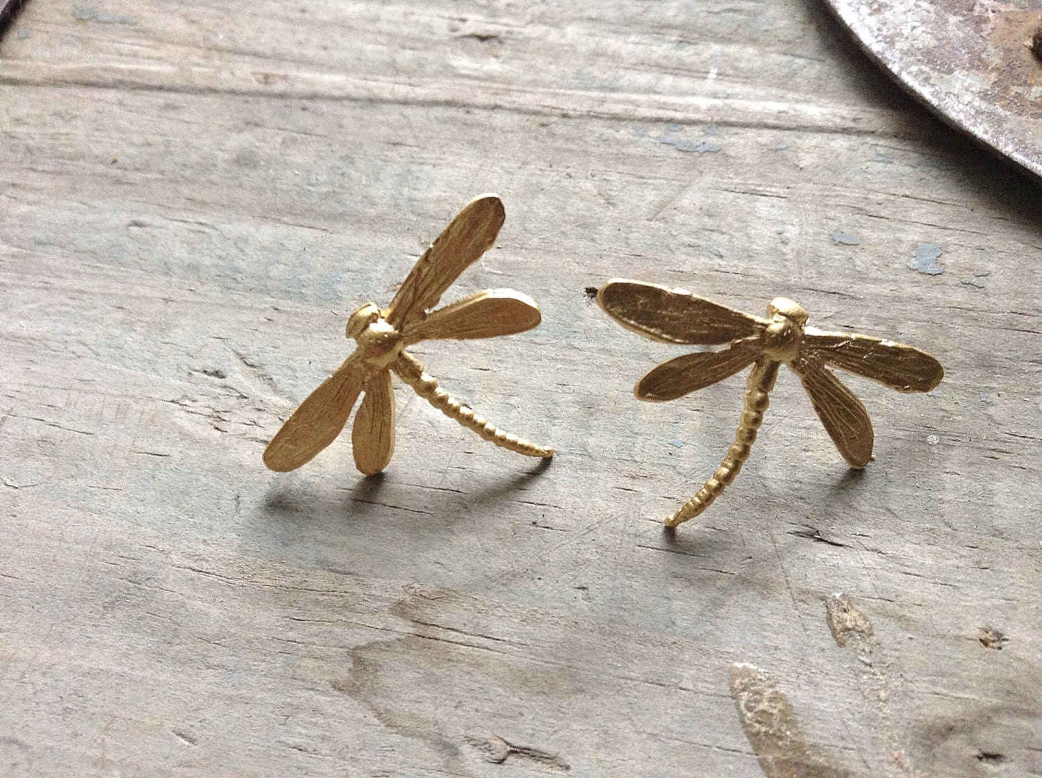 24k gold plated dragonfly earrings Nature inspired jewelry  by CyKLu