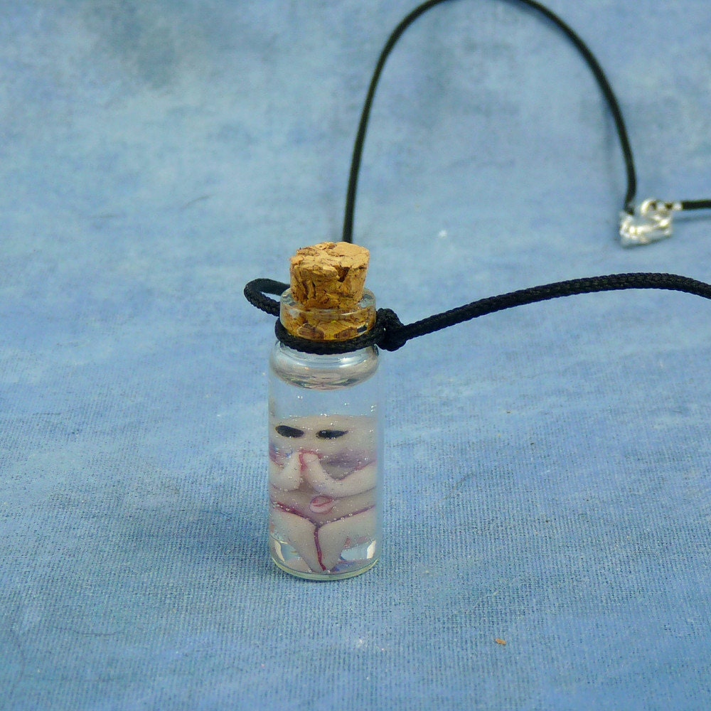 Alien Fetus Specimen Jar Necklace, Handmade Science Fiction Jewelry