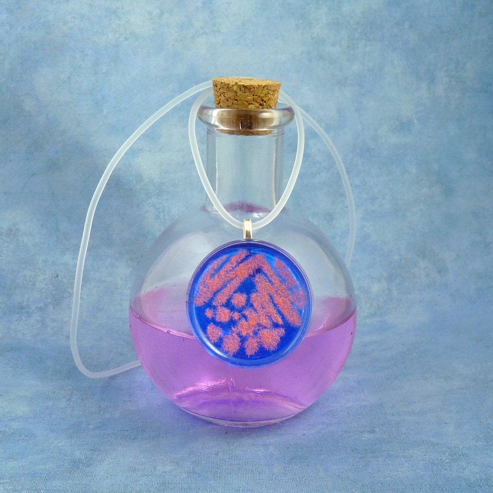 Orange Mold on Blue Agar Culture Necklace, Handmade Microbiology Jewelry