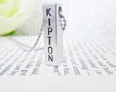 Hand Stamped Jewelry Bar Necklace Keychain Custom Made for Moms or Dads - Personalized with Name on Chunky Metal Bar