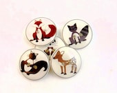 Woodland Animal Buttons. 5 Forest Animal Sewing Buttons.  Fox, Racoon, Deer, Rabbit and Squirrel. Handmade Buttons.