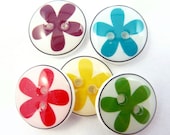 5 SMALL Bright Flower Buttons.  Flower Sewing Buttons. 1/2" or 15 mm Round.