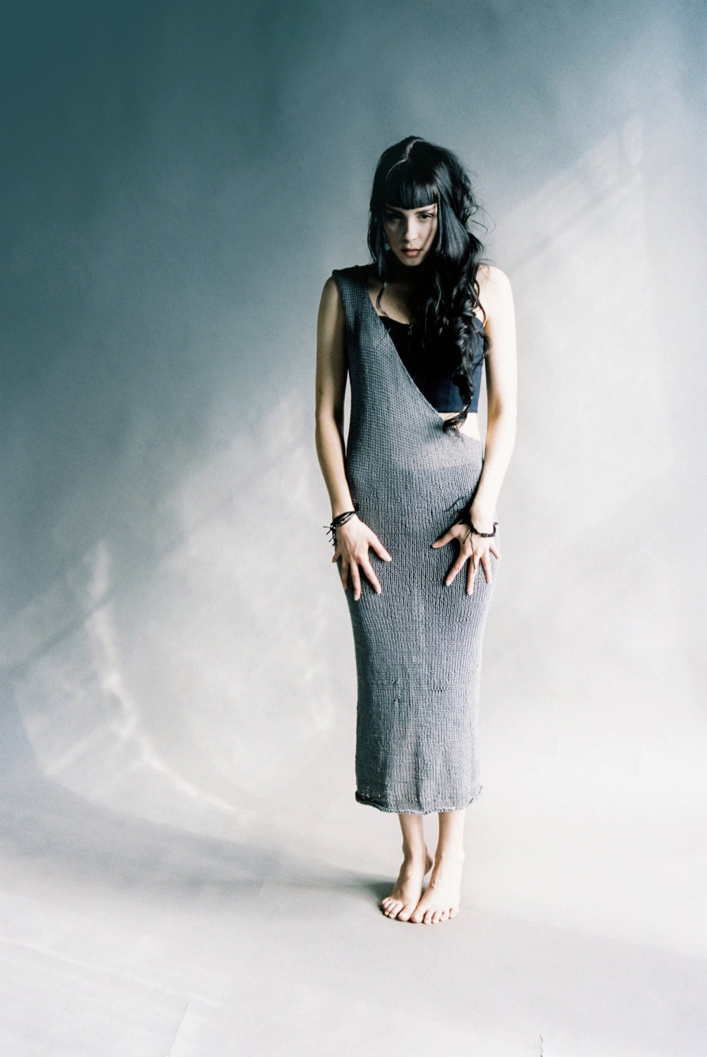elli: one shoulder silver maxi dress