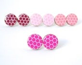 Hot Pink Stud Earrings, Neon Pink Honeycomb Earrings, Hexagons, geometric, Bridesmaids, Birthday, Mothers day, Gift under 10