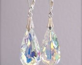 Bridal Jewelry - Wedding - Large Swarovski Crystal AB Teardrop Dangle Earrings