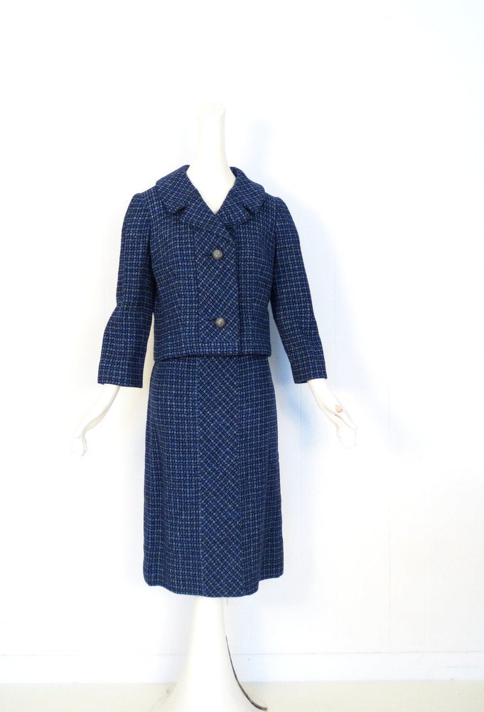 Vintage 1950s Suit / Blue Wool Skirt Suit / 50s Suit / Jablow / XS