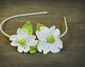 Crochet Flower Headband Dogwood Flowers Hair Band With Leaves