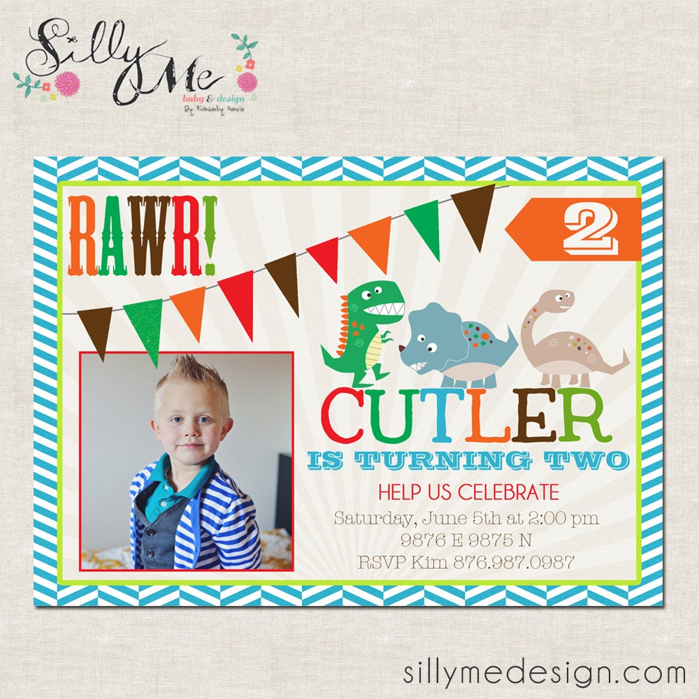Dinosaur- Custom Boy or Girl Birthday Party Invitation