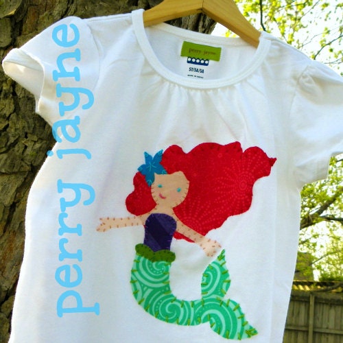 Custom Made- Ella the Enchanted Mermaid - Applique Shirt or Onesie-Choose your mermaids hair color