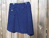 Polka Dot Skirt, Pocket, Nautical navy blue with white polka dots, Pin up, simple a line, knee length, size women's 2-24