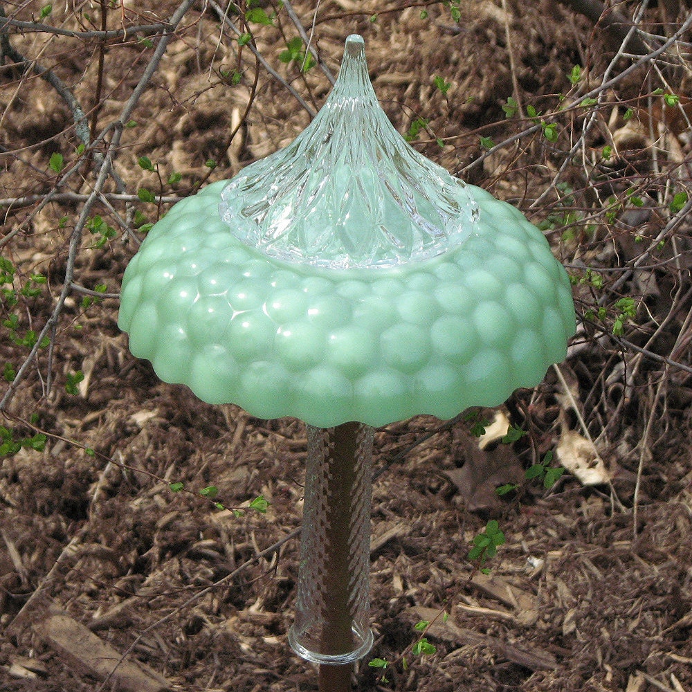 Upcycled Green and Clear Glass Garden Totem