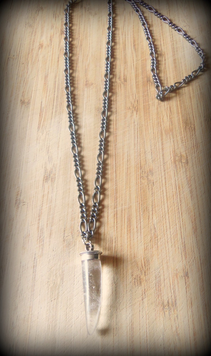 Tribal Crystal Quartz Pendant Necklace with Antique Silver Chain