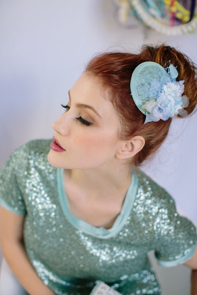 Bridesmaid Mini Hat, Bridesmaid Fascinator, Flower Bridal Hair Piece, Wedding Headpiece, Bridal Fascinator, Ships in 1 Month
