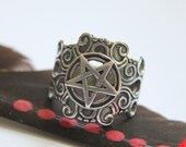 Silver Pentagram Ring with Filligree Band