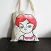 Coral red bag hand-painted organic cotton girl pink shopping bag - Gioia