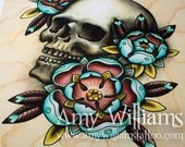 Skull & Roses Tattoo Art A3 Print