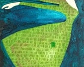 Flying Girl Remembers Nights of Grass and Sky, or Markings OOAK original acrylic painting by Rowena Murillo
