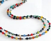 Beaded Necklace, Colorful Mixed Gemstone and Dark Gray Long Necklace, Bright Colorful Stones, Hippie Layering Chain, Bohemian Fashion