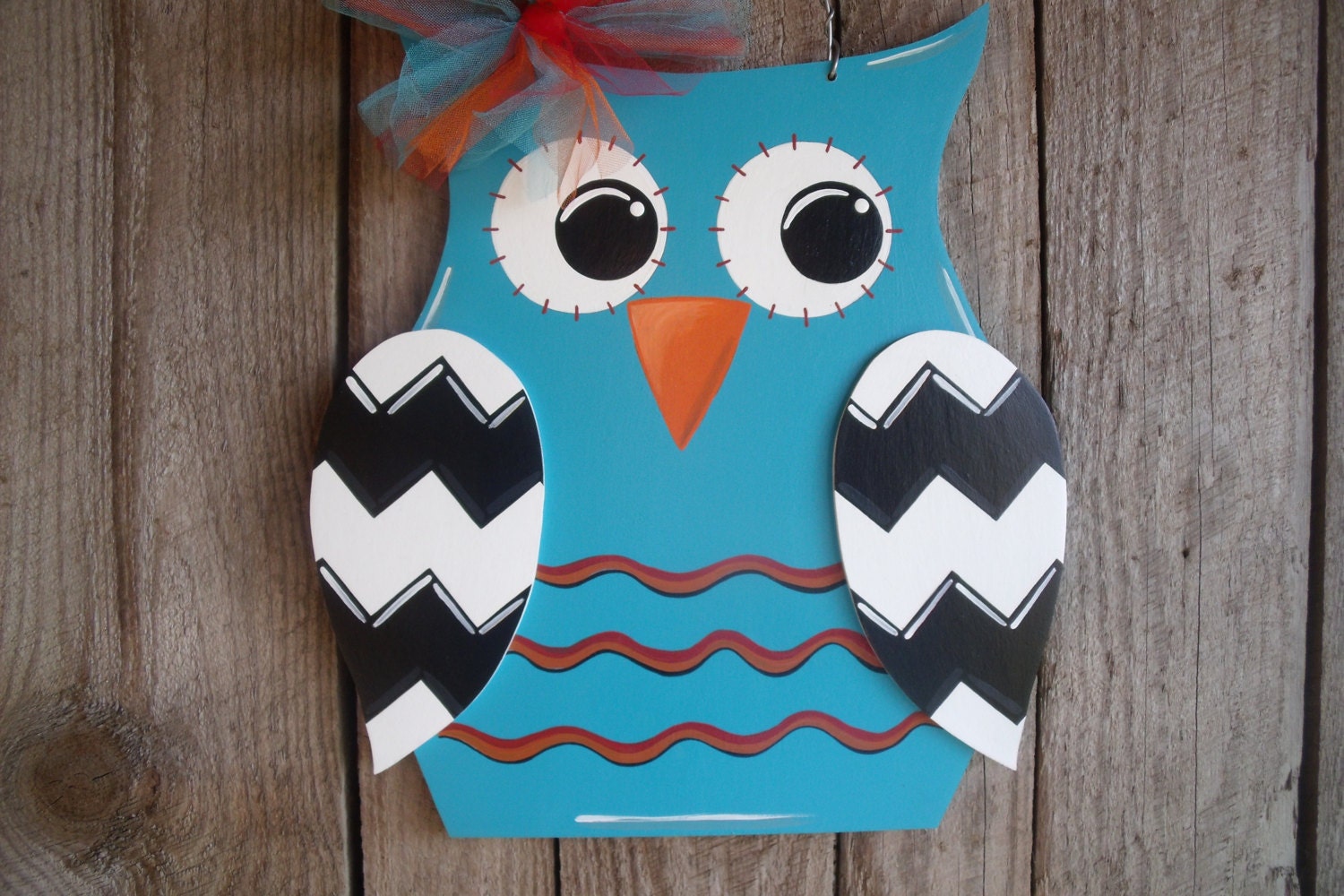 Wood Owl Door Hanger Home Decor Chevron Decoration