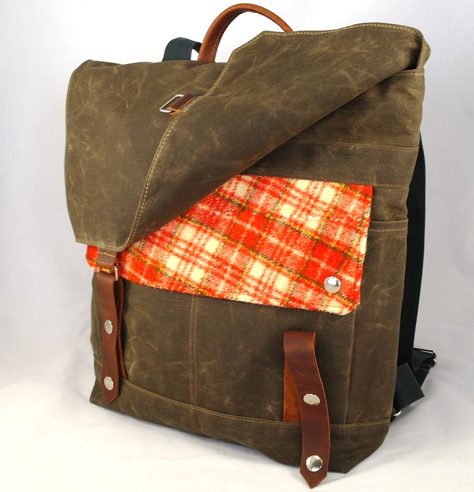 Persimmon Plaid Waxed Canvas Backpack