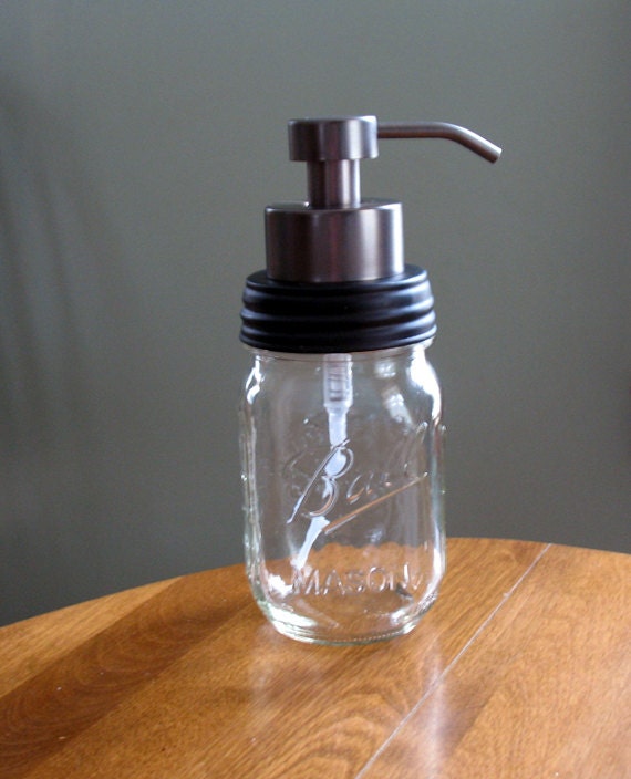 Mason Jar FOAMING SOAP dispenser. New Pint Ball Jars black, white washed, silver zinc tops. modern farm house decor