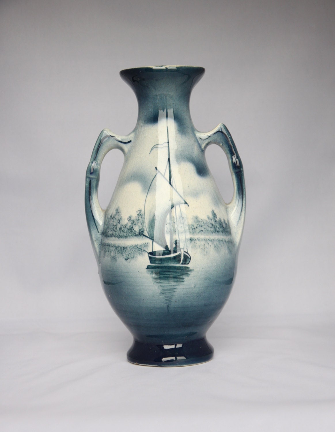 Antique nautical vase ceramic blue vase sailing by hipposdream