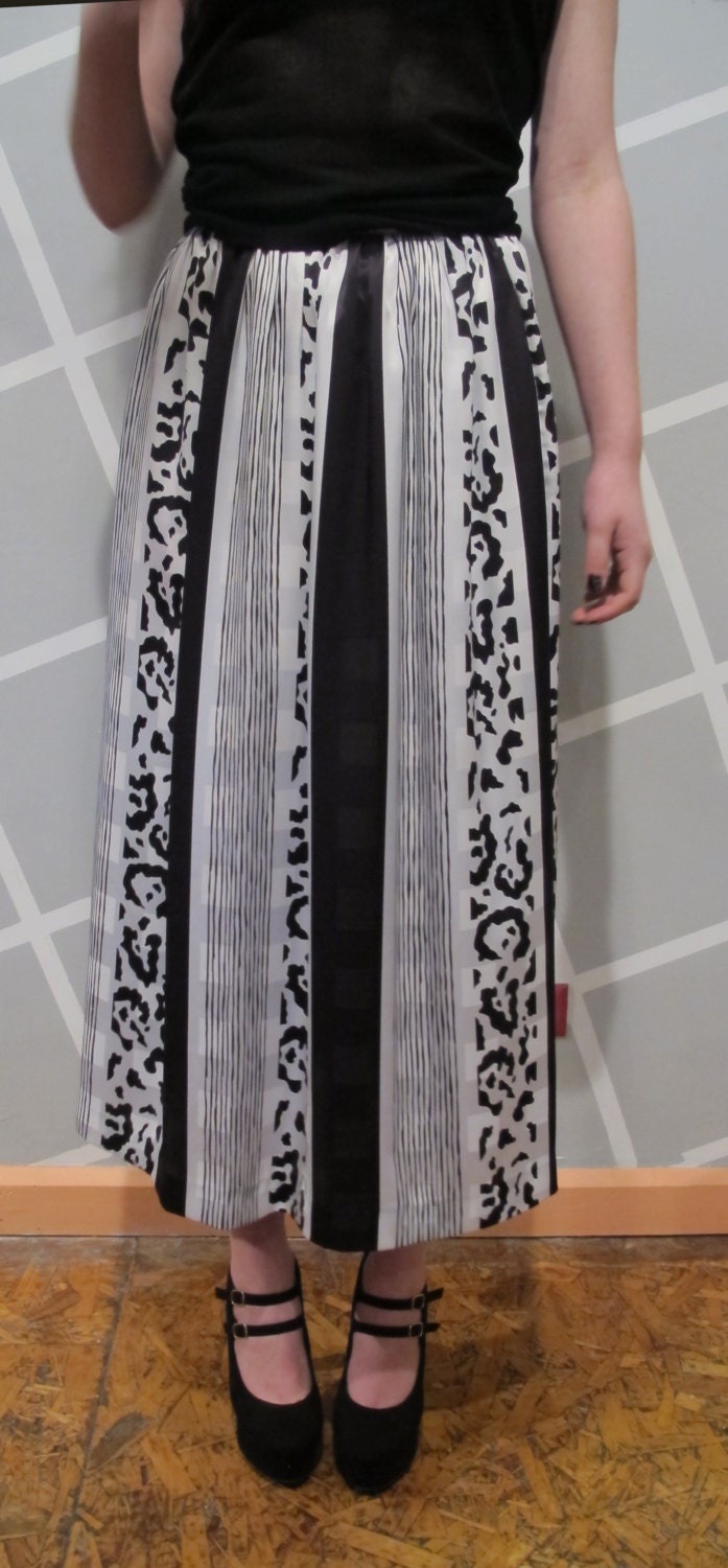 80s Multi Print Cheetah Black and White Striped Skirt