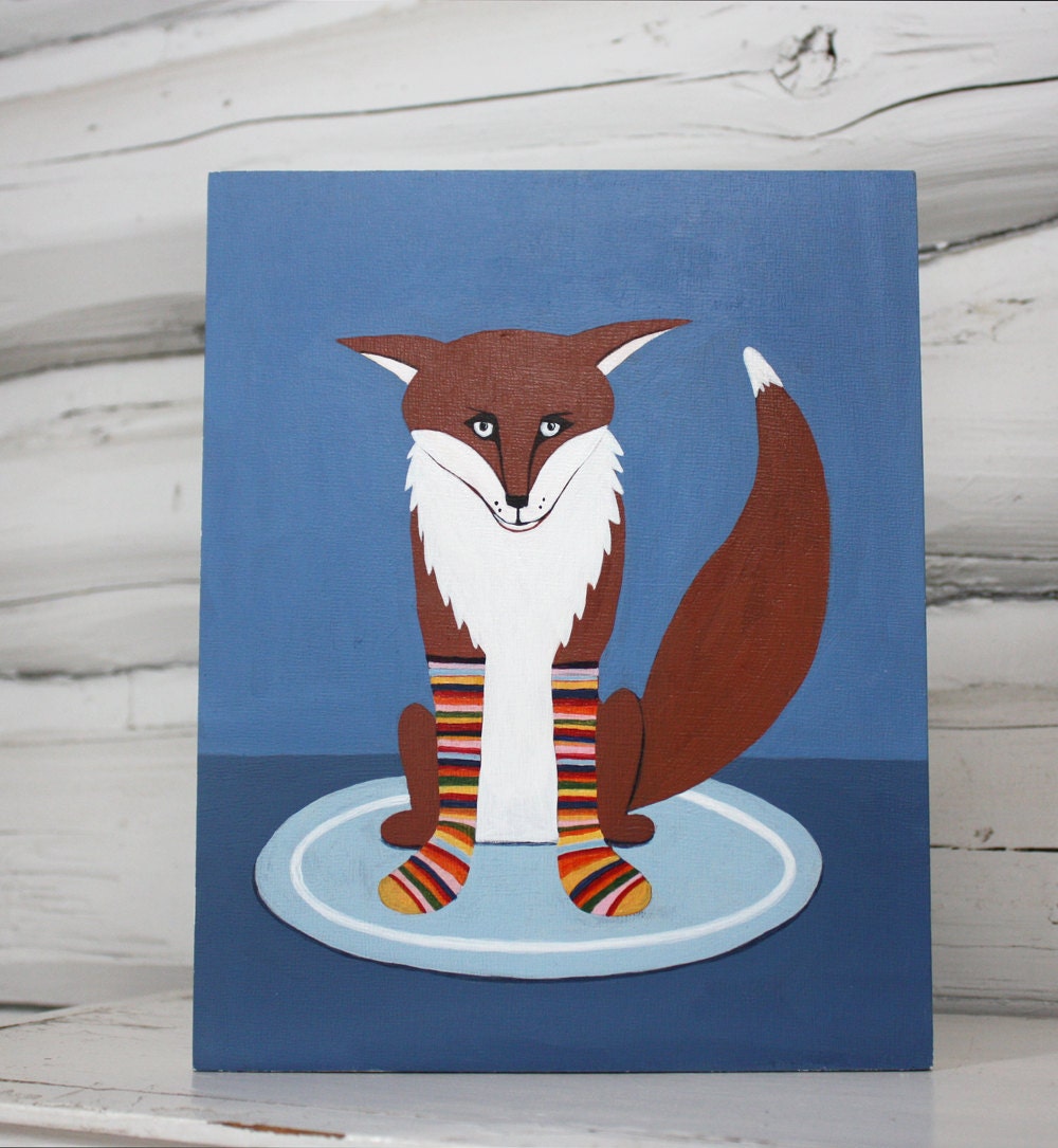 Fox in Sox Nursery Art Original Painting
