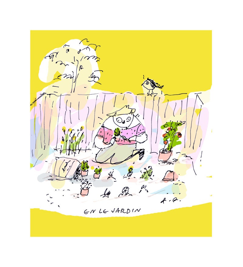 En Le Jardin- Garden Cat- Fine Art Print- Small- 4 x 6 in.