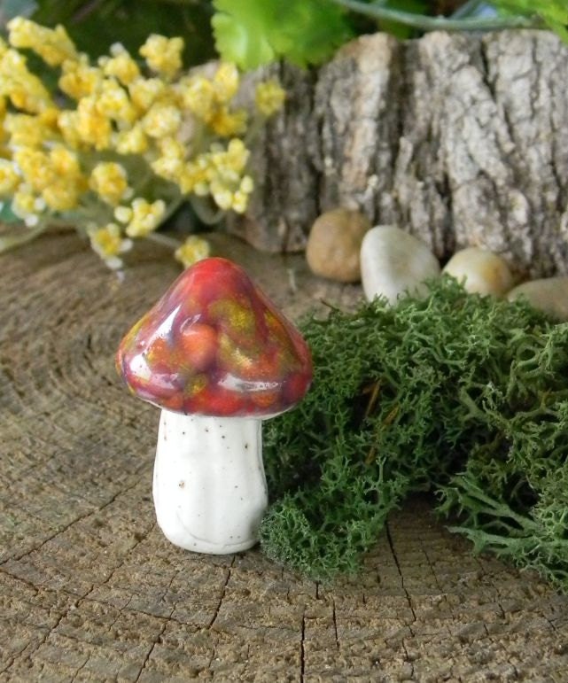 1 Floral  Mushroom miniature Statues  Home Grown Ceramic  Shrooms Pottery-  terrarium  ground Shelf Decor