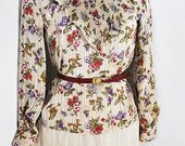 vintage 70s sheer stripes Victorian Botanical high neck Jabot ruffle blouse small
