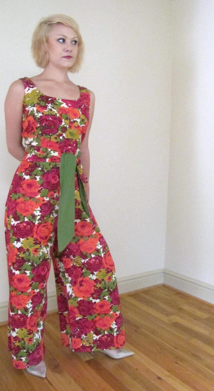 Amazing Abstract Flora 60's Jumper One Piece Palazzo Pants