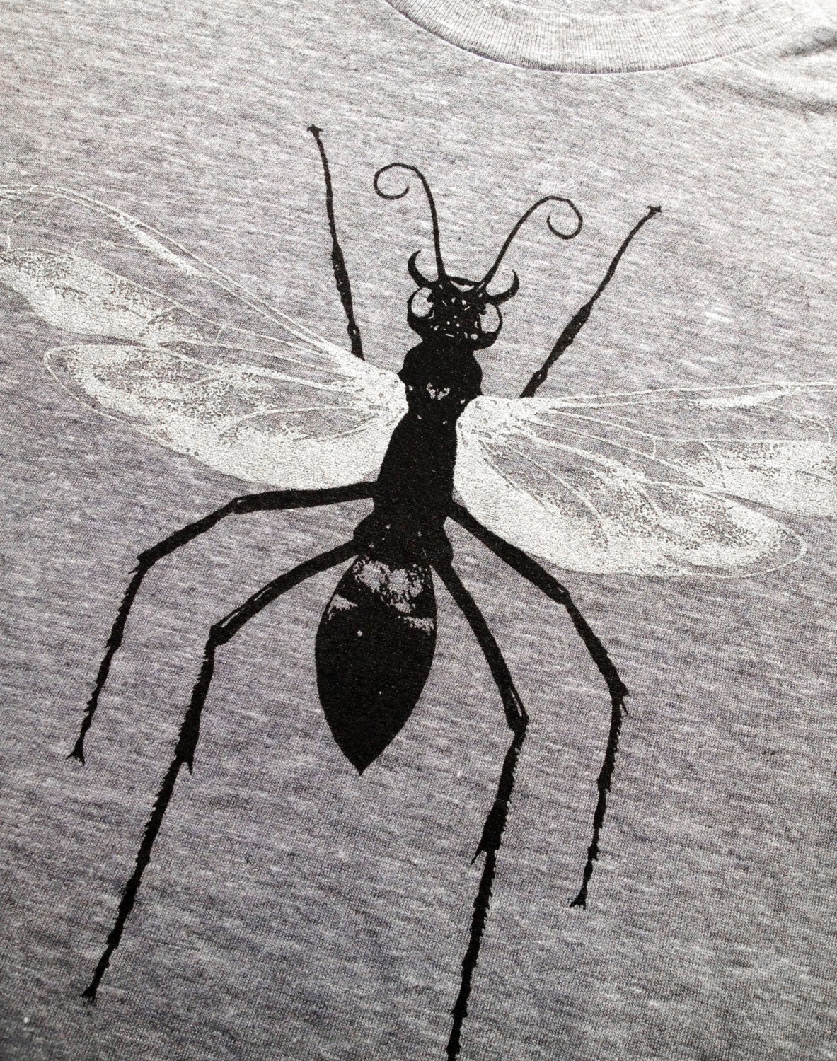 Misprint with silver wings, Men's Tarantula Hawk Wasp Shirt, tri blend Heather Grey, light weight long sleeve, cool graphic, unisex sizes