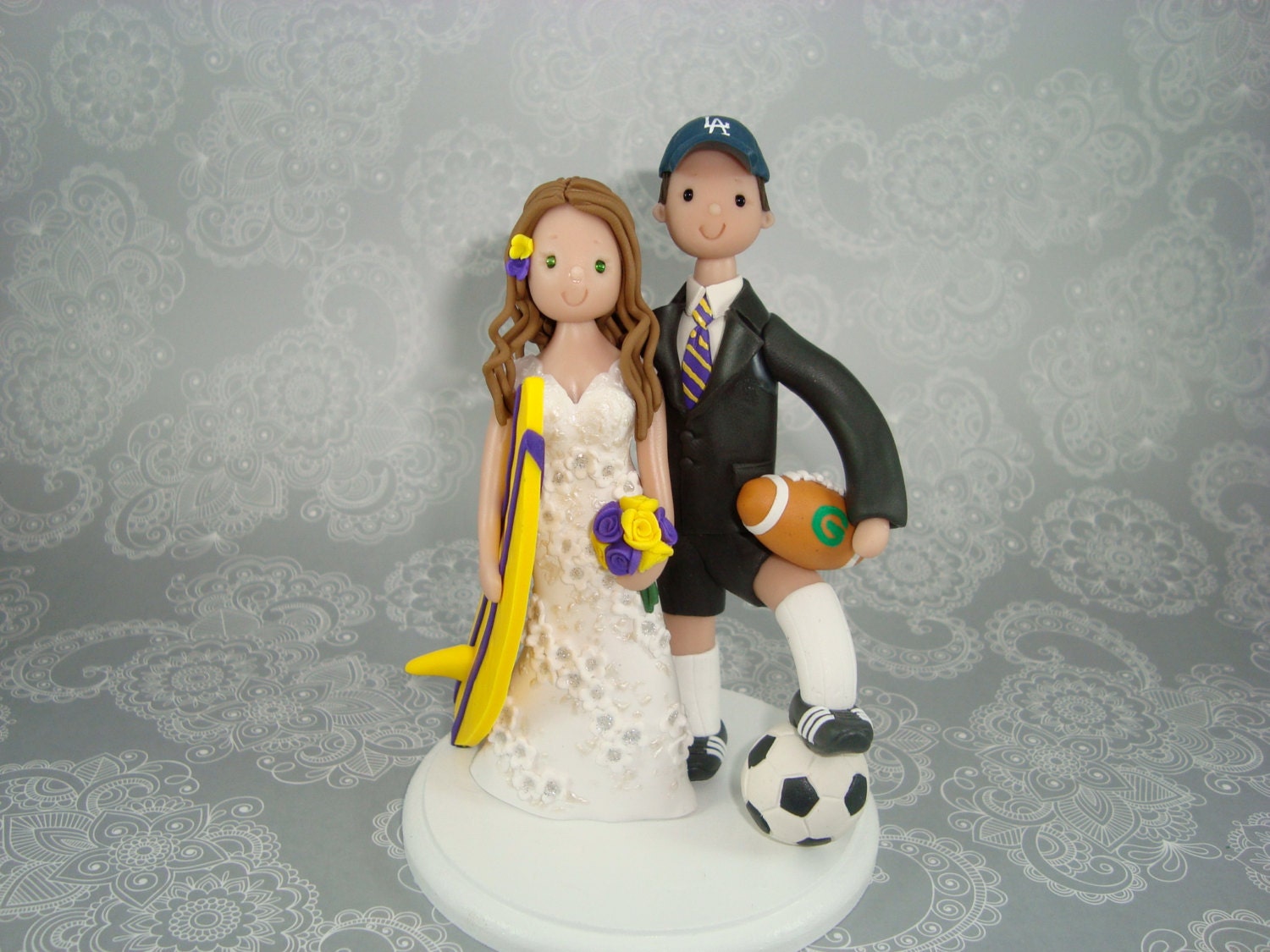 Personalized Bride & Groom Sports Fans Wedding Cake Topper