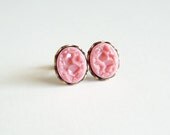 Pink Glass Post Earrings Vintage Sugar Faux Druzy Drusy Cabochons Hypoallergenic Studs