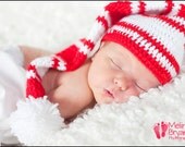Crochet elf stocking hat for newborn, baby, photo prop, elf costume, Christmas hat