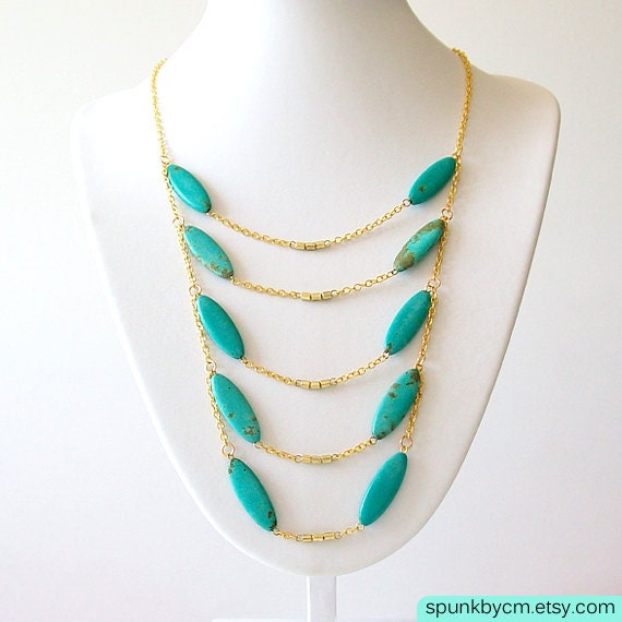 Turquoise Magnesite Brass Gold Chain Chest Plate Layered Necklace - Scorpion Necklace