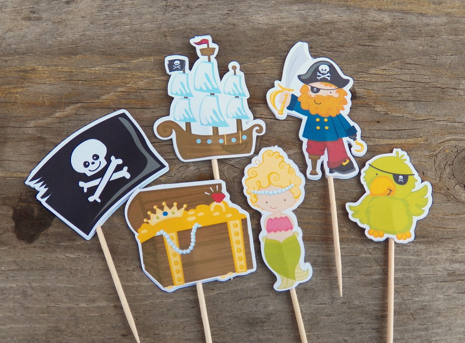 Yo Ho Pirate Party - Set of 12 Pirate Party Assorted Toppers by The Birthday House