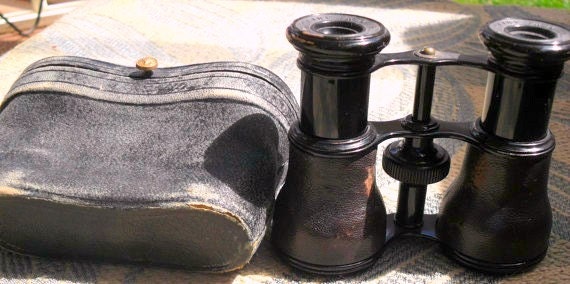 Vintage Opera Glasses Binoculars French Lemaire Fabt Paris Leather wrap case