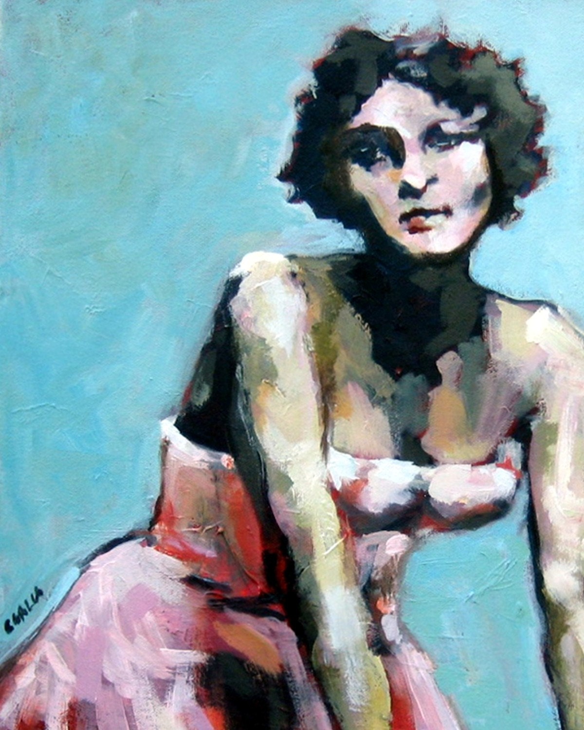 Woman in a Pink Dress Tour Girl  8x10 Giclee Print From Original Oil Painting