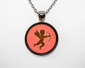 SALE Valentine Cameo - Cupid Engraving (Neon Coral)