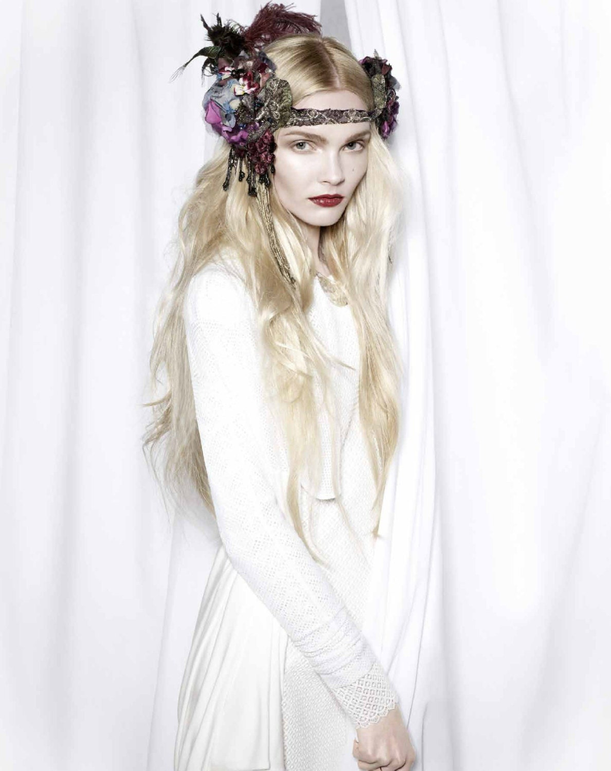 The Joanna Headdress- Custom Made Luxe Headband Headdress with Vintage Elements. Fit for a queen. YOU Choose COLORS..