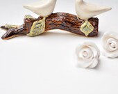 Love Birds wedding cake topper - handmade wedding cake pair ceramic birds tree sculpture