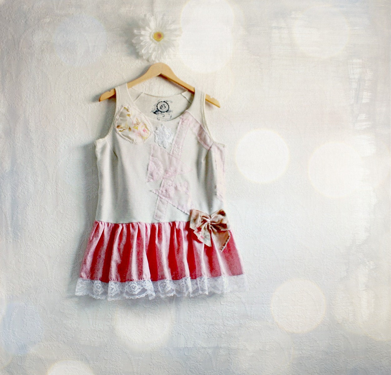 Women's Tank Top Shabby Chic Clothing Cream Lace Shirt Upcycled Pink Tunic Romantic Clothes Eco Fashion Summer Shirt Large 'SIENNA'
