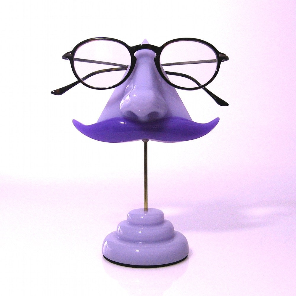 Amethyst Eyeglass Stand art object, Nose Eyeglass Holder,Mustache Key Hook,Purple,