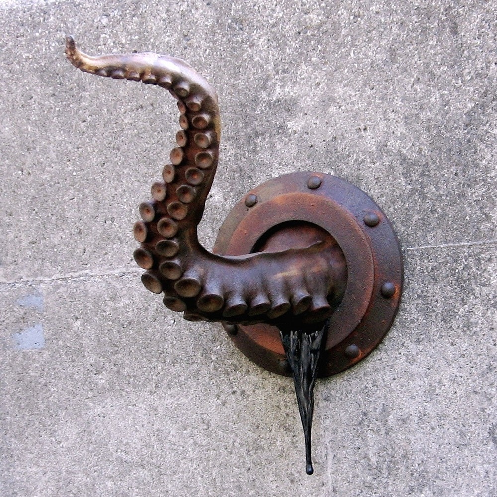 Rusted Squid Tentacle, Octopus arm, beach decor, indoor outdoor, Wall mounted sculpture, squid ink