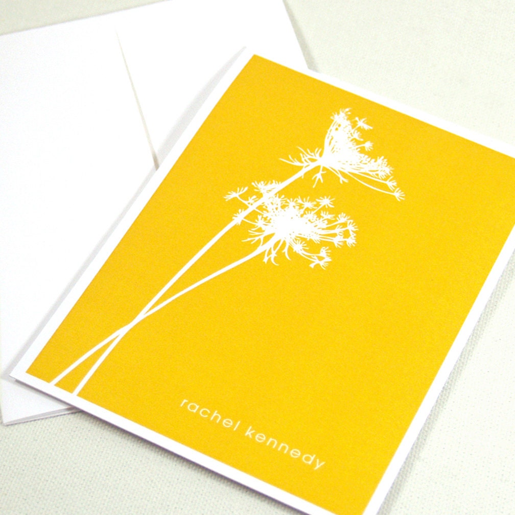 personalized note cards stationery set - QUEEN ANNES LACE - set of 8 - choose color - personalized stationary folded