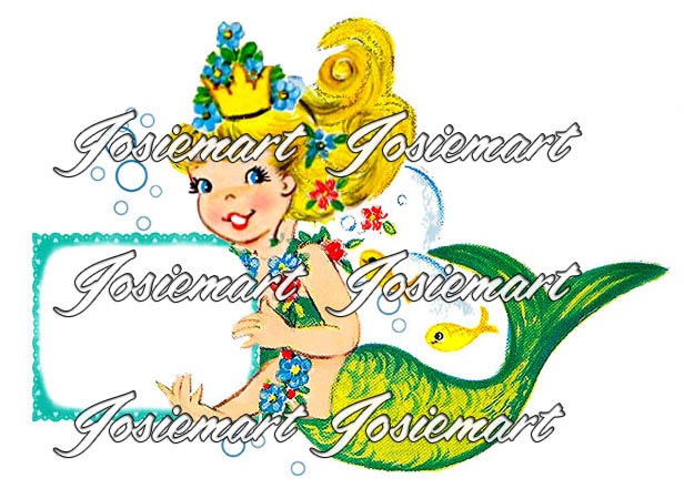 Vintage Digital Download Mermaid with Sign Image Collage Large JPG PNG